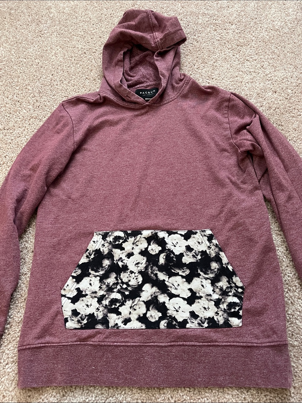 PacSun Women's Mauve Hooded Pullover with Floral Pocket